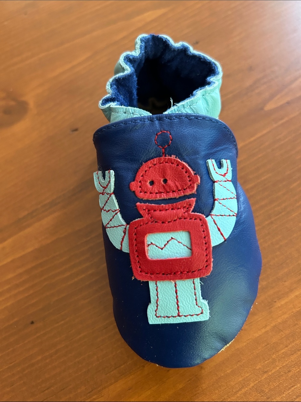 Robeez Kids Navy Leather Robot Slip-On Shoe - Red & Light Blue Accent